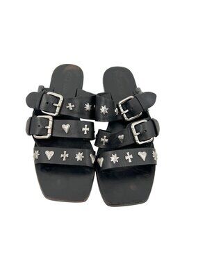 Sol Sana Leather Easwood Metal Studs Flat Sandals